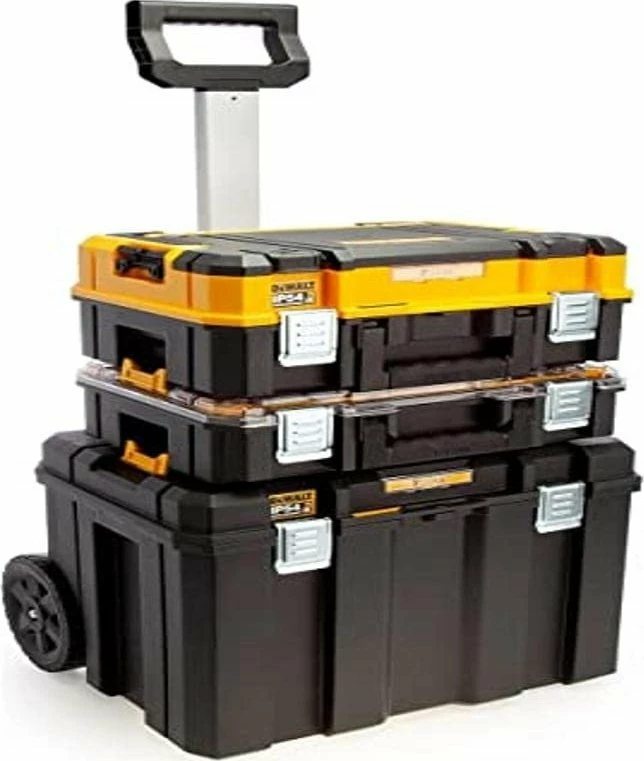 Kuti veglash me rrota DeWalt TSTAK 2.0 DWST83411-1, IP54, modular, set 3 copë, zi/verdhe