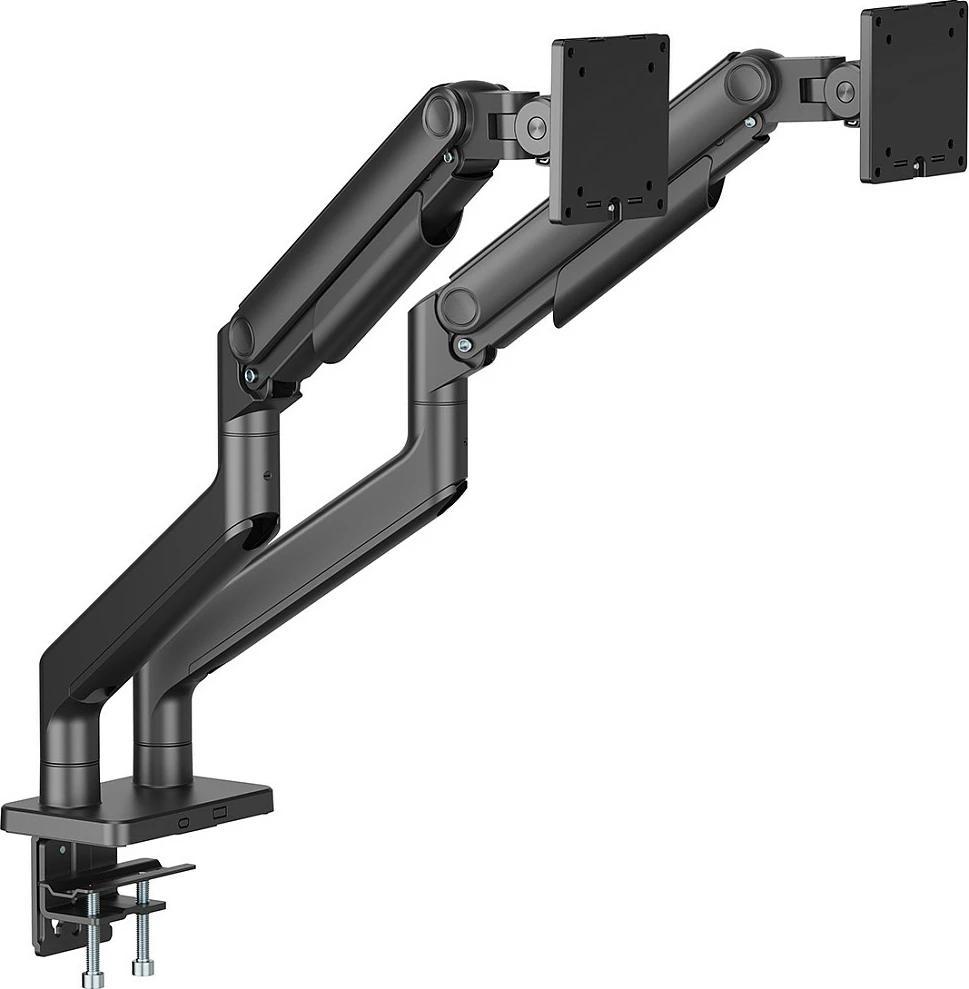 Mbajtës monitori Digitus Dual, për 2 monitorë deri 45", VESA 75x75/100x100, 2x20 kg, clamp, i zi