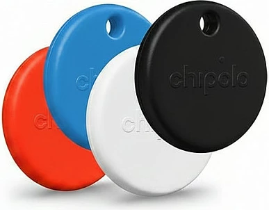 Tag gjurmimi Chipolo POP, 4 copë, kompatibil me Apple Find My për iPhone, e zezë/e kuqe/e bardhë/e kaltër