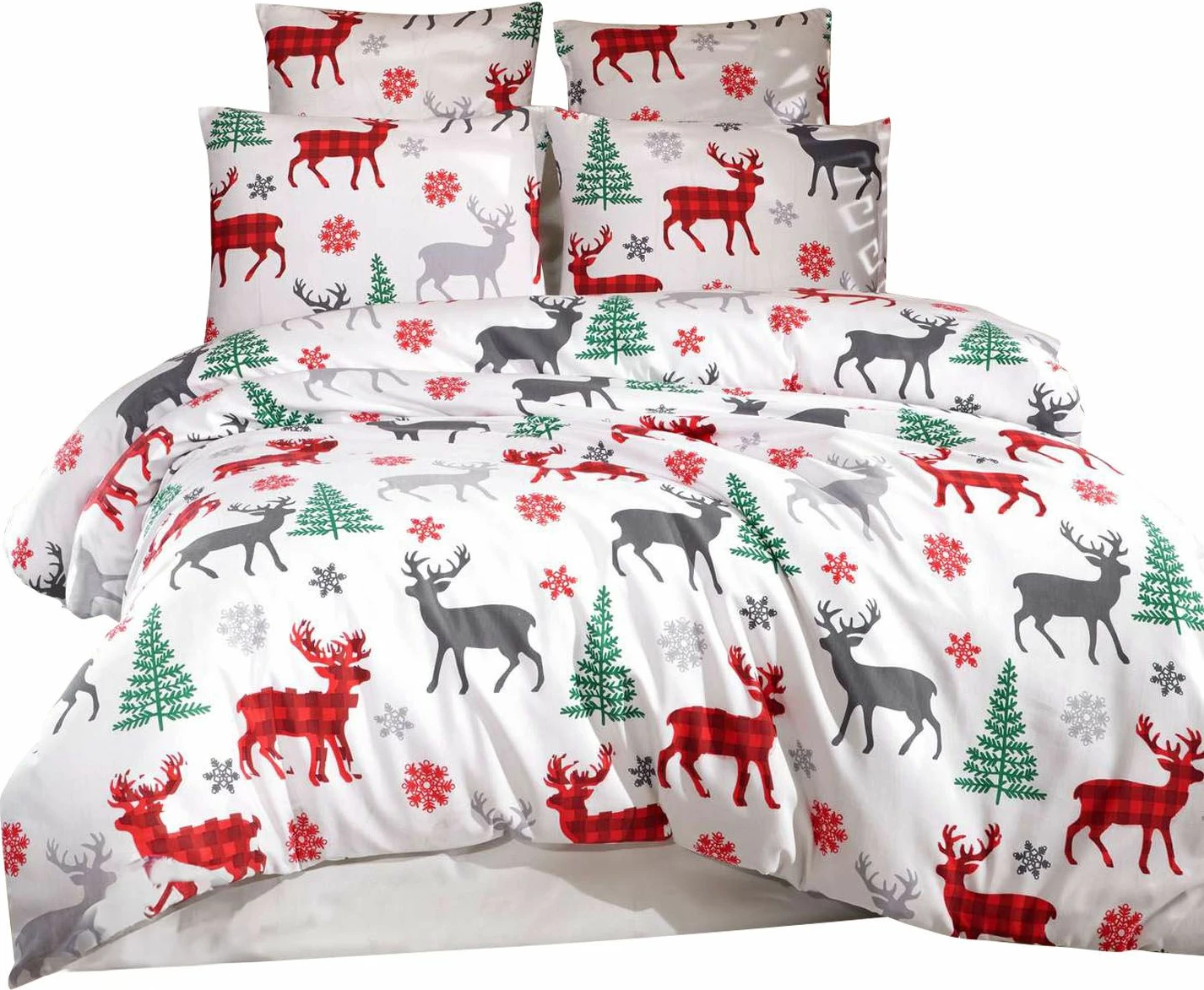 Set mbulesë për jorgan dopio, L'Essentiel Linge de Maison, geyik, e bardhë, 200x200cm, 2 jastëkë