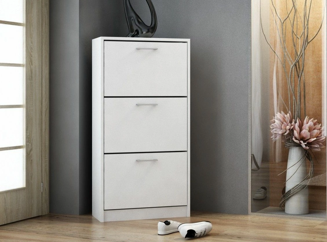 Kabinet këpucësh Topeshop Paula 60x28x116 cm, 3 kompartimente, bardhë
