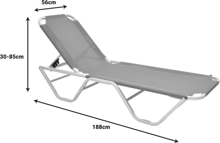 Shezlong alumini i grumbullueshëm, tekstilene blu, 56x188x30cm