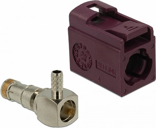 Konektor FAKRA D DeLOCK 90° për krimpim, vjollcë/inox