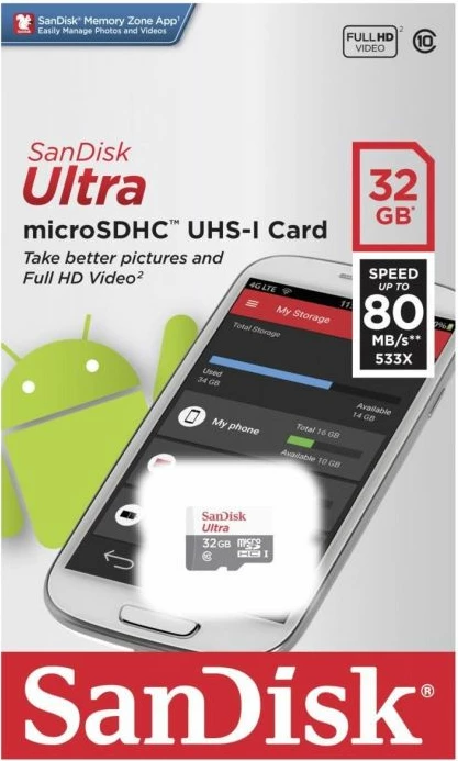 Kartelë memorie microSDHC SanDisk Ultra 32GB Class 10 UHS-I (deri 100MB/s) A1 U1