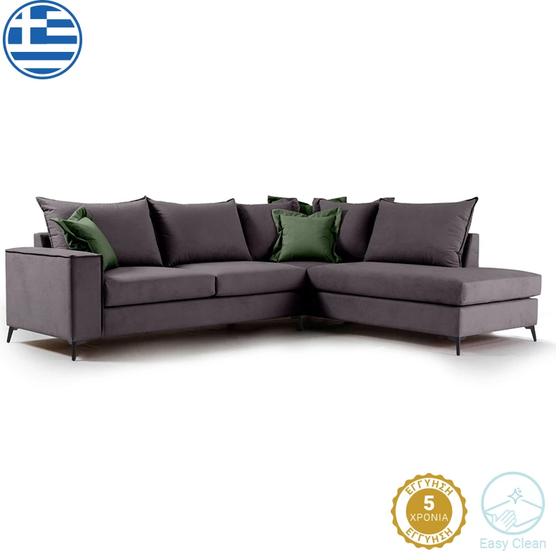 Kënd divani Romantic këndi majtë, pëlhurë ngjyrë hiri të errët - jeshile të errët, 290x235x95cm