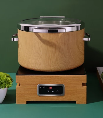 Enë ngrohëse bufeti, Fine Dine, Madeira De Luxe GN 2/3, me kapak xhami, bazë për induksion, çelik inox AISI 304, 400x465x165 mm, argjend