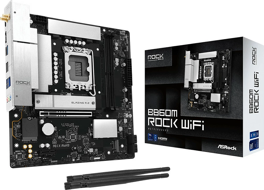 Pllakë amë ASRock B860M Rock WiFi, Socket 1851, micro ATX, DDR5, HDMI/DP