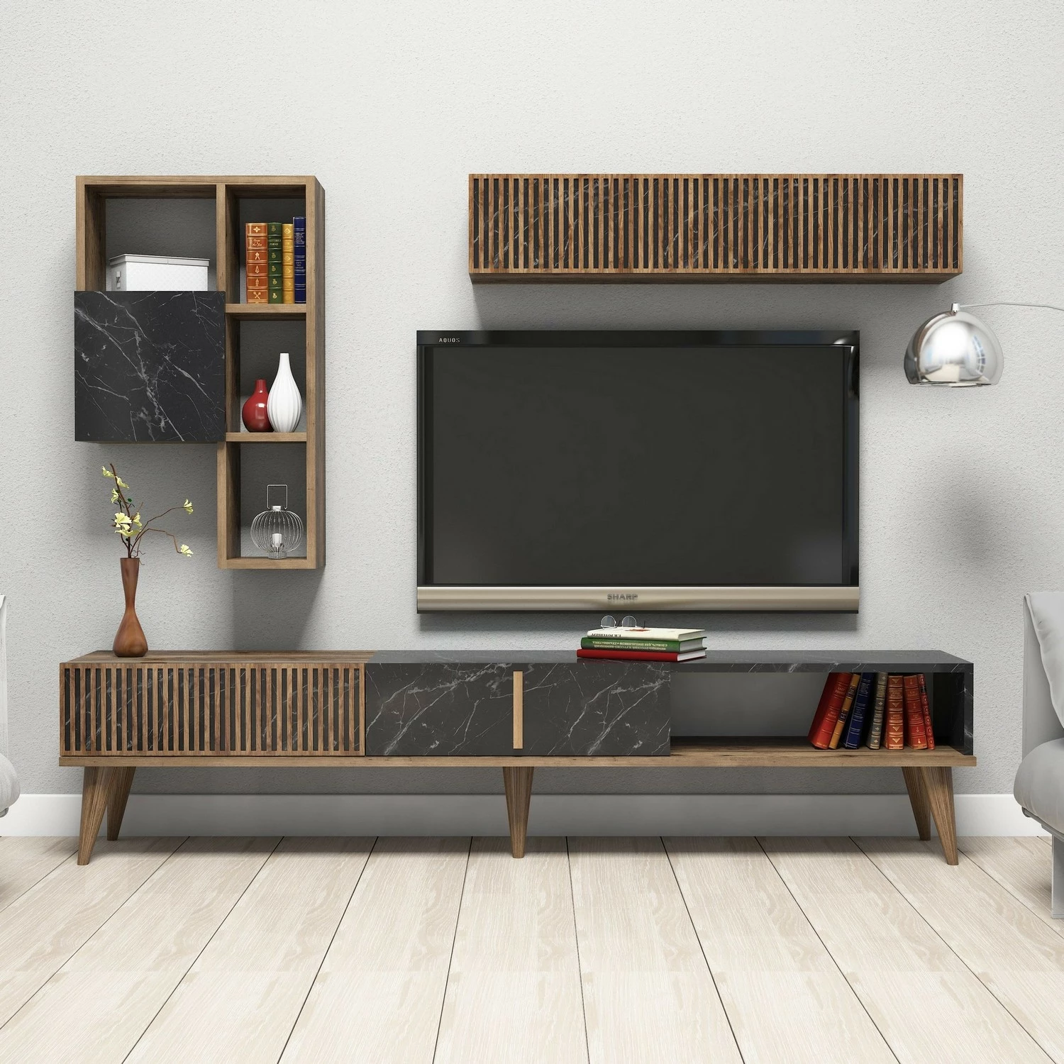 Komodë TV Hanah Home, Milan, ngjyrë arre dhe e zezë