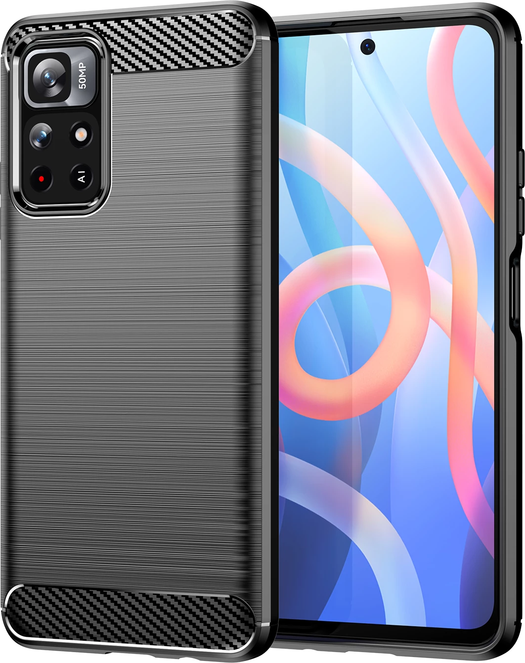 Mbështjellës Hurtel Carbon Case për Xiaomi Redmi Note 11, i zi
