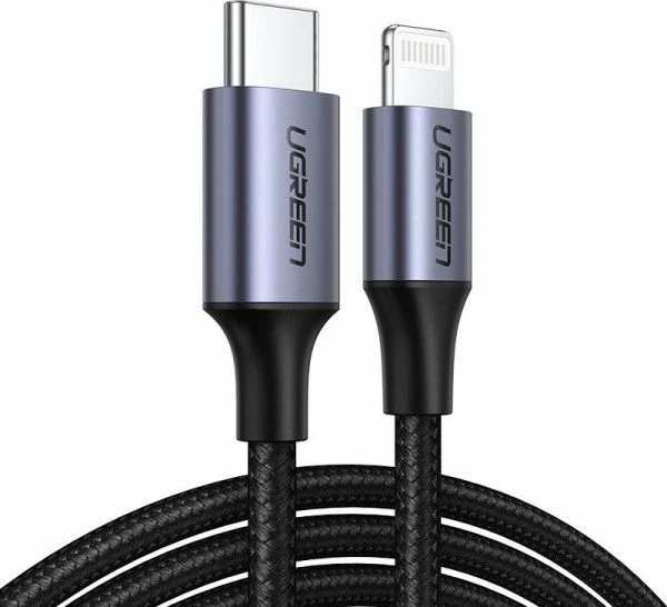 Kabllo USB-C në Lightning Ugreen US304 1 m 36W PD MFi Gri