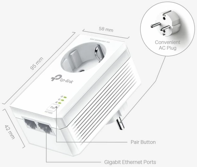 adapter Powerline TP-LINK TL-PA7027P KIT AV1000, 2x Gigabit, passthrough, set 2 copë, bardhë