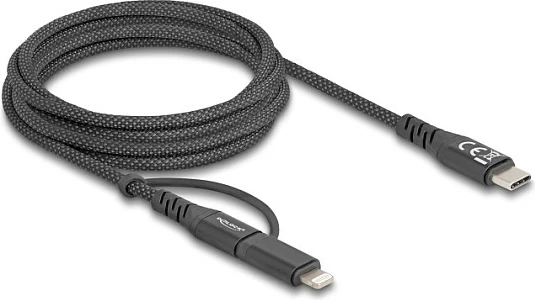 Kabllo karikimi dhe data DeLOCK 81171, USB-C në USB-C/Lightning, 2 m, 60 W PD, e zezë