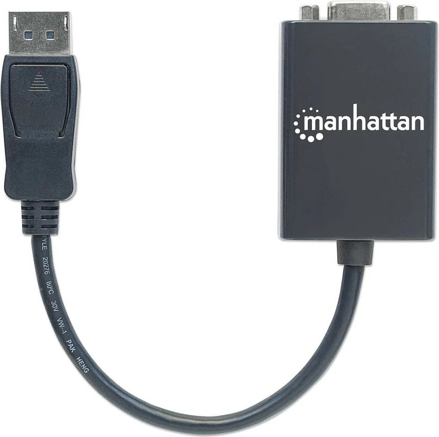 Kabllo konvertuese Manhattan DisplayPort në VGA, 15cm, aktive, 1920x1200/1080p, e zezë