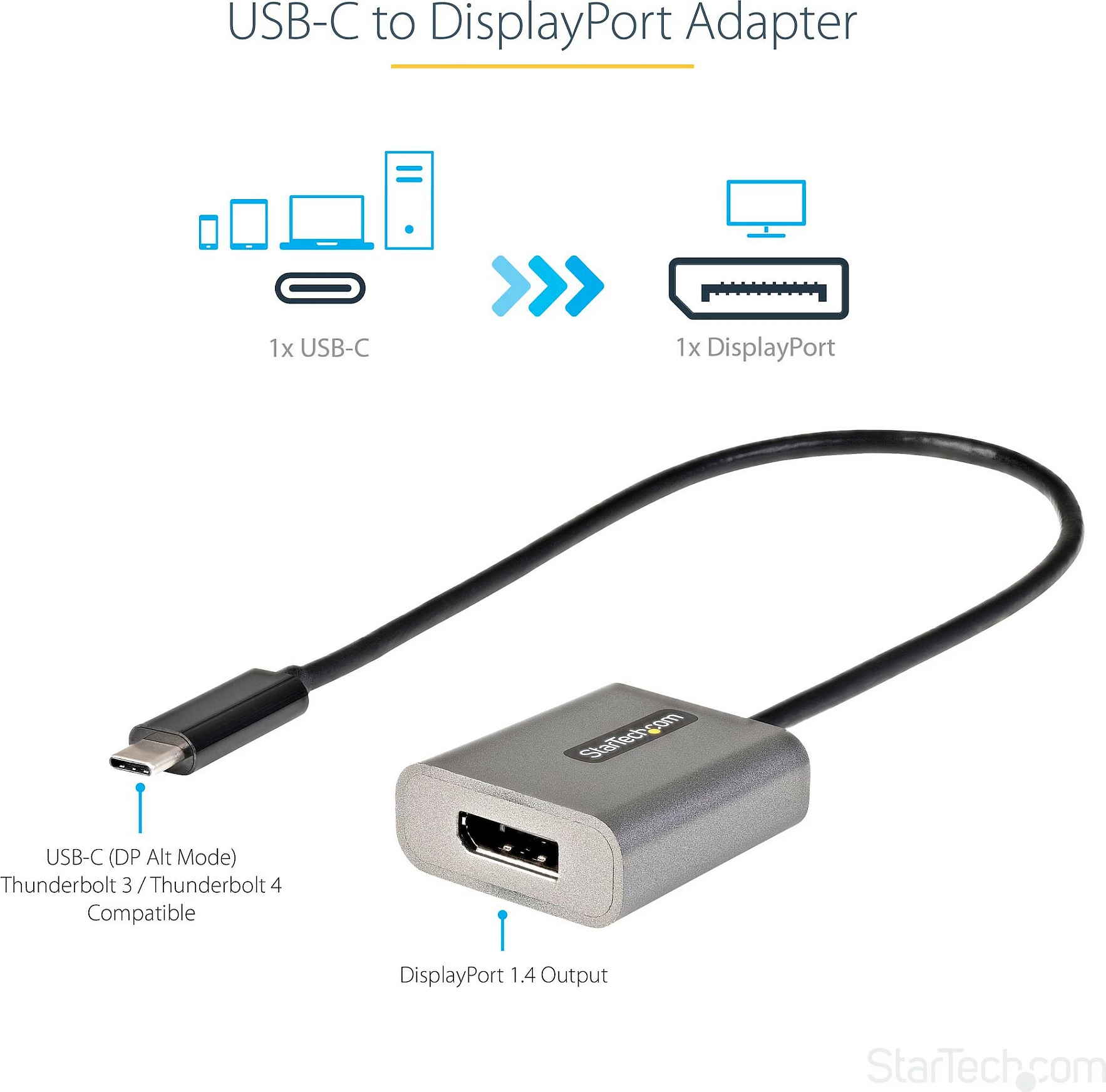 Adapter USB-C në DisplayPort StarTech, DP 1.4, 8K/4K 60Hz, 30cm, zi/gri
