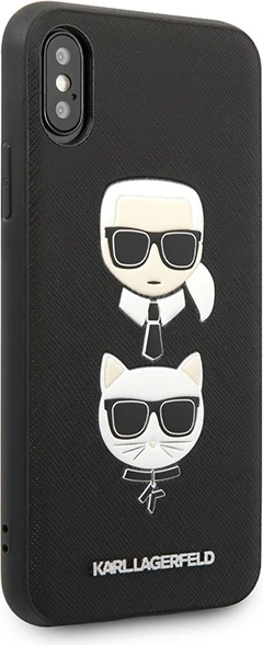 Mbështjellës Karl Lagerfeld Saffiano Karl&Choupette Head për iPhone X/XS, e zezë