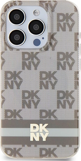 Mbështjellës DKNY IML Checkered Mono Pattern & Printed Stripes MagSafe për iPhone 15 Pro, bezhë