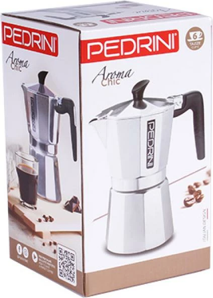 Ibri moka, Pedrini Aroma Chic 90843, 6 filxhanë, alumin, argjendë/zi