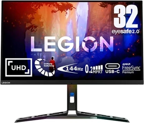 Monitor për lojëra Lenovo Legion Y32p-30, 31.5", IPS, 4K, 144 Hz, me DisplayPort 1.4, HDMI 2.1, USB-C, ngjyrë e zezë