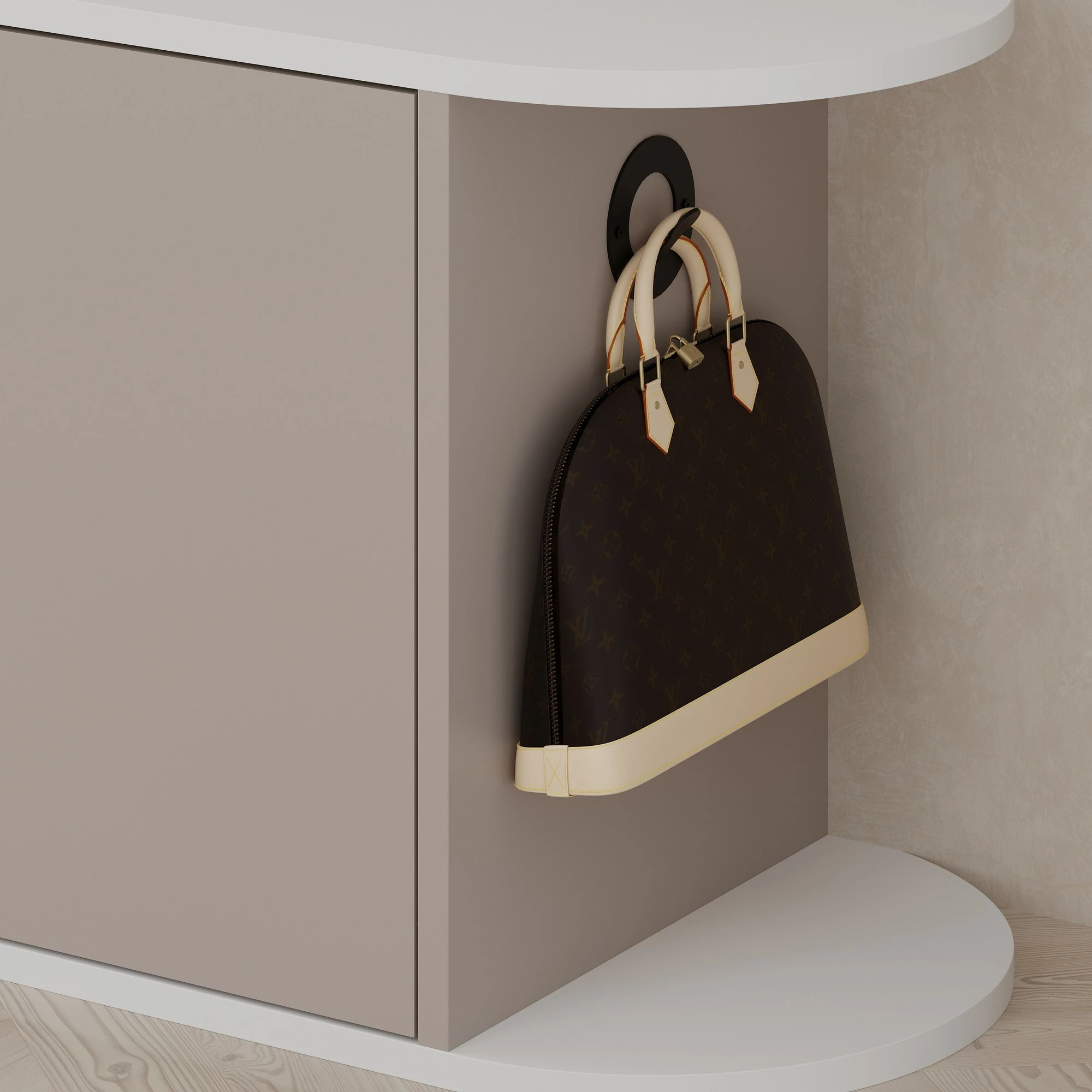 Dollap këpucësh me ulëse, Skye Decor, ngjyrë e bardhë dhe moka e çelët