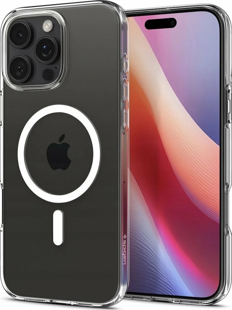 Mbështjellës Spigen Liquid Crystal Mag për iPhone 16 Pro Max, MagSafe, TPU, Transparent (unazë magnetike e bardhë)