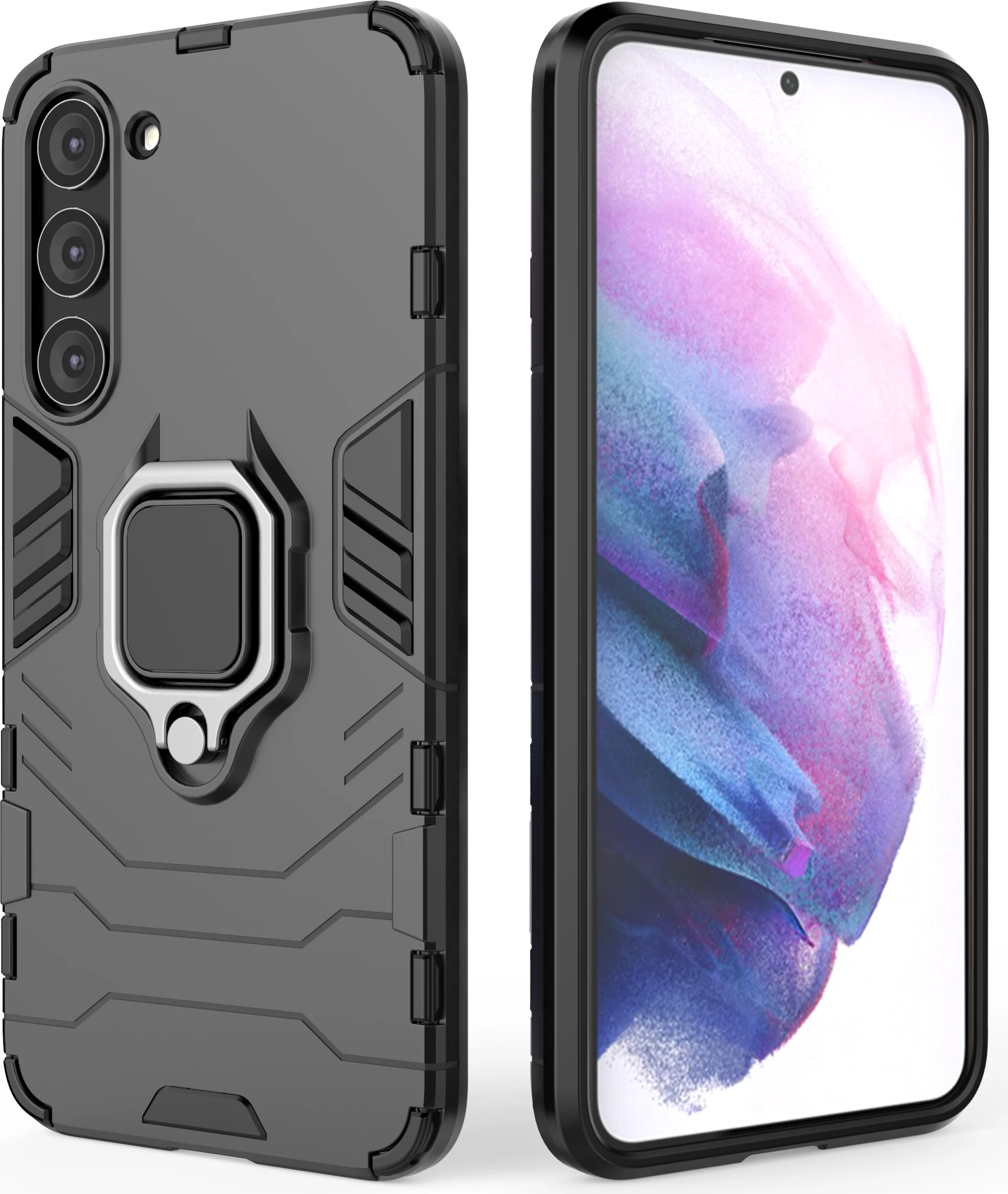 Mbështjellës Hurtel Ring Armor për Samsung Galaxy S23+, me unazë magnetike, i zi