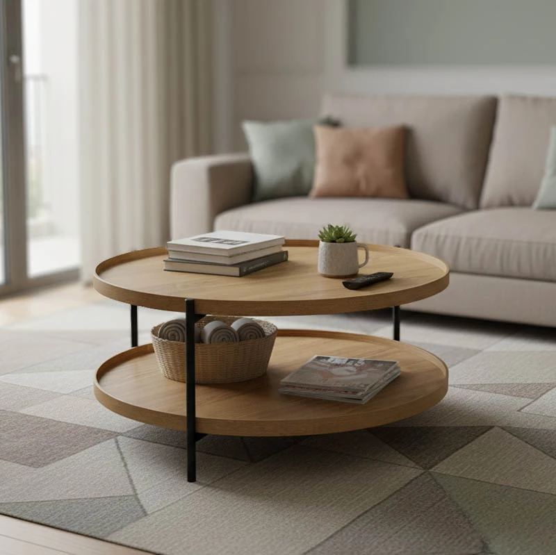 Tavolinë kafeje Portogie mdf natyrale - metal i zi D80x40cm