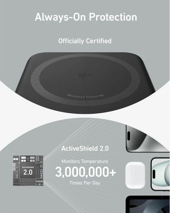 Power bank ANKER MagGo 633 (A1654G11) 10000mAh, Qi2 15W wireless, USB-C, me ekran, me mbajtëse, e zezë, set me kabllo USB-C në USB-C 0.6m