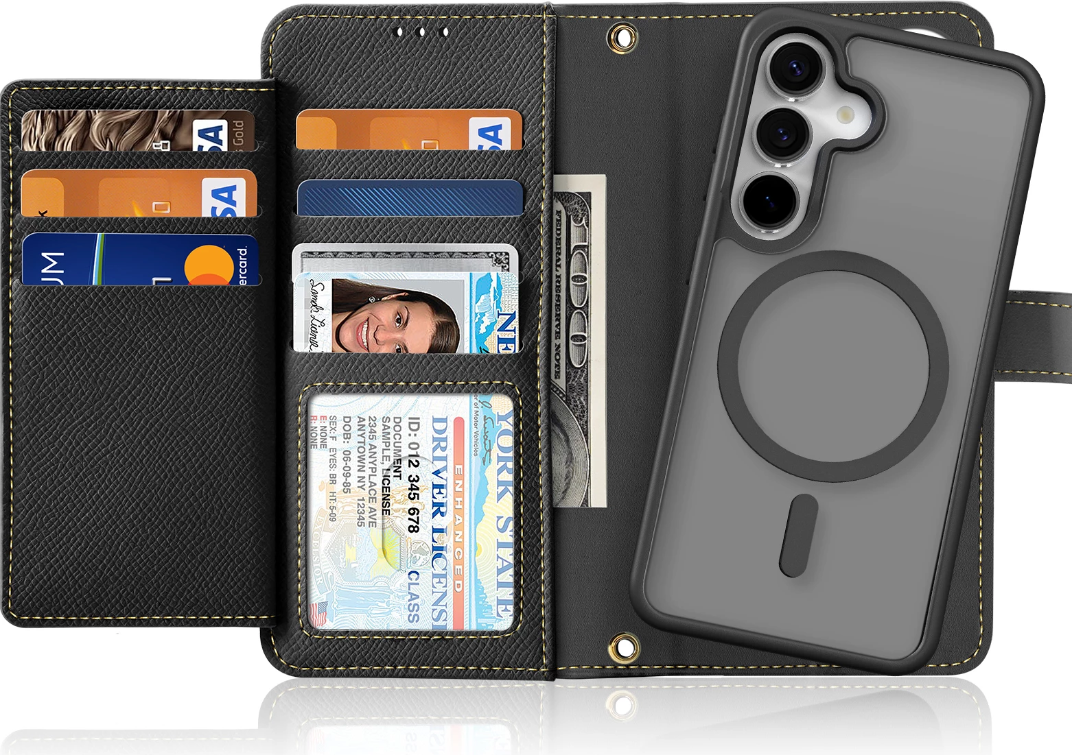 Mbështjellës Dux Ducis Lawa për Samsung Galaxy S25+, lëkurë, me portofol magnetik, i zi