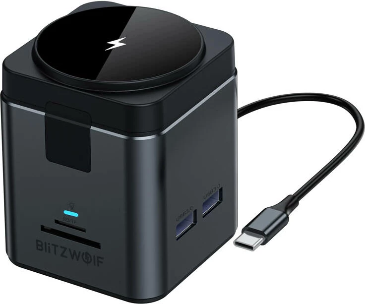 Kasë docking Blitzwolf BW-TH17 9-në-1 me karikues wireless 15W, Alumini, USB-C, E zezë