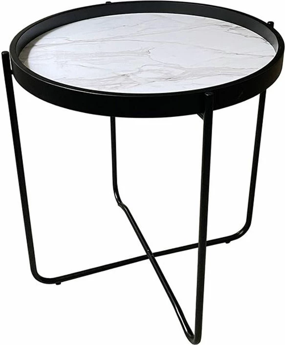 Tavolinë anësore Alabaster, e bardhë me motive të zeza, 53x53x55