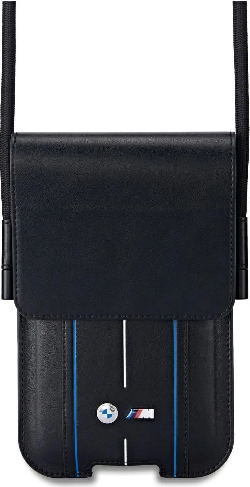 Mbështjellës BMW Phone Pouch Blue Stripes, për celular, lëkurë ekologjike, i zi