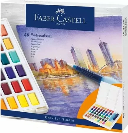 Set akuarel Faber-Castell 169748, 48 ngjyra, brushë uji, multikolor