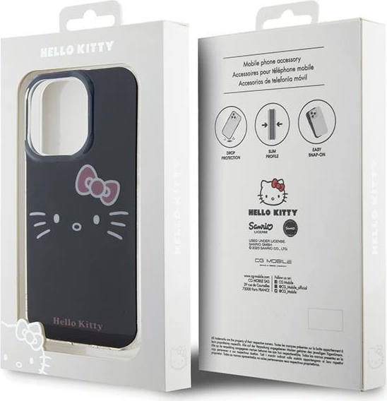 Mbështjellës Hello Kitty IML Kitty Face për iPhone 15 Pro, i zi
