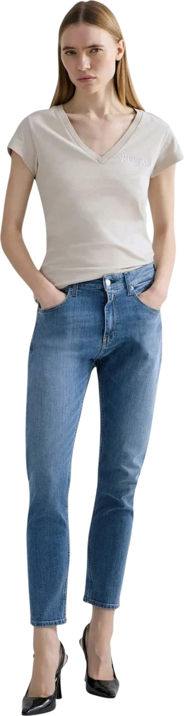 Xhinse për femra Replay Slim Boyfit WA416.000.685 115, denim të çelëta [Madhësia: W28 L30]
