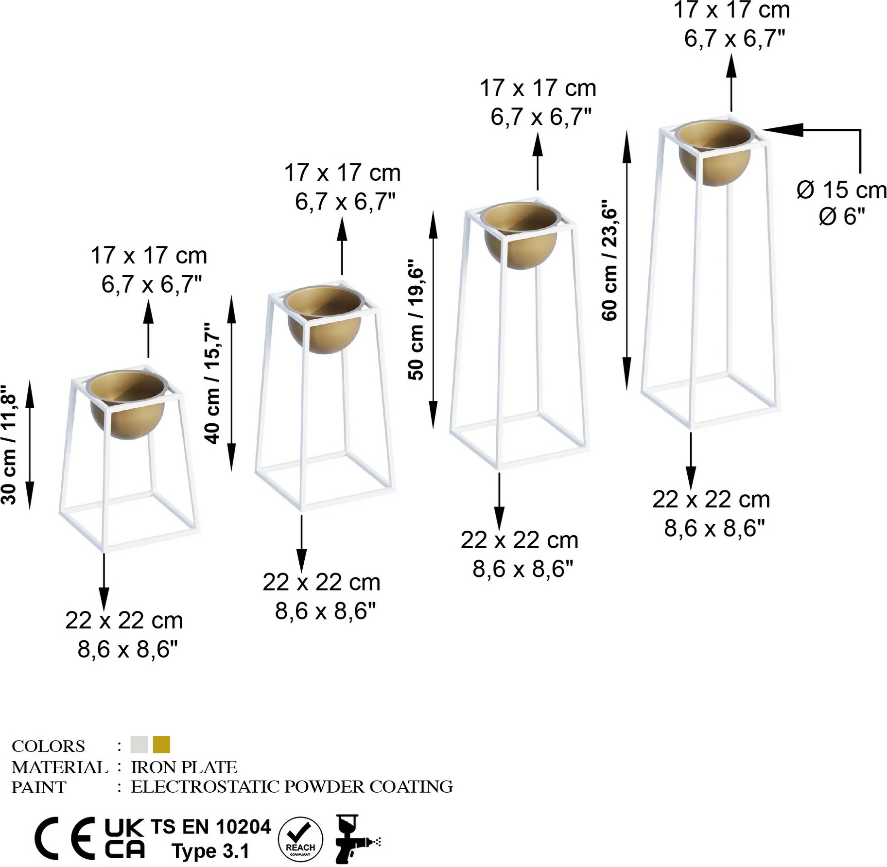Set vazo dekorative, ngjyrë e bardhë dhe ari, GED-018-C