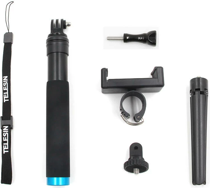 Shkop selfie Telesin GP-MNP-090-D me tripod, për kamera sportive dhe telefon, i zi