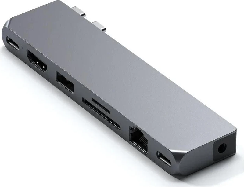 Hub USB-C Satechi Pro Max për MacBook, 2x USB-C, USB-A, 4K HDMI, lexues kartelash micro/SD, Ethernet, port jack, ngjyrë gri e yllit