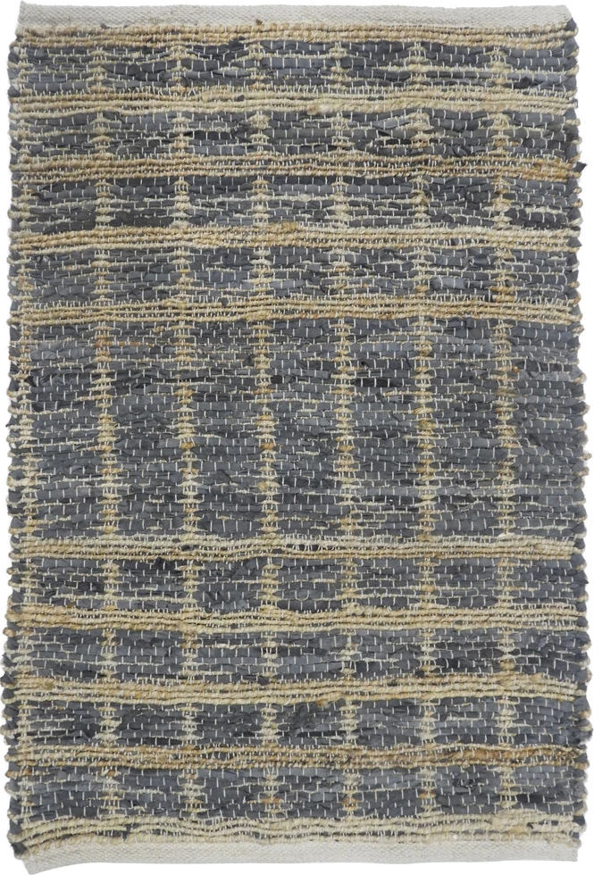 Qilim Karo, lëkurë-gjute, ngjyrë gri-bezhë, 60x90cm