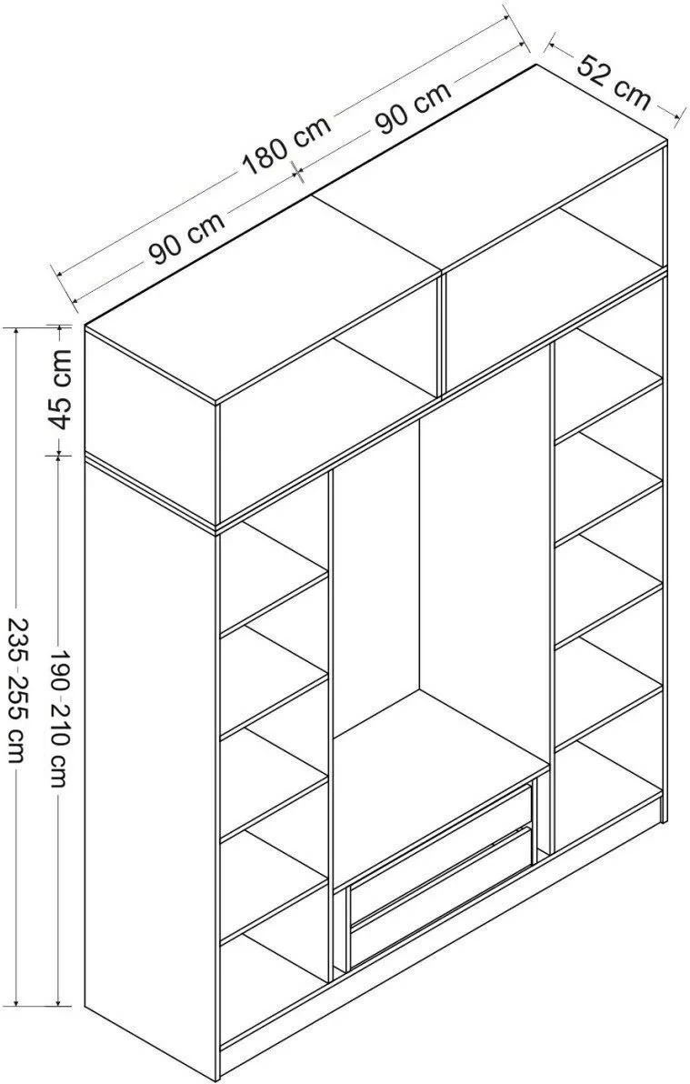 Dollap Hanah Home, Kale - 5264, ngjyrë antracit, 180x255x52cm