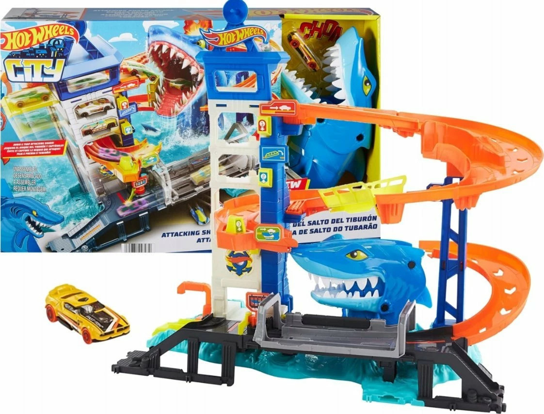Set pistë makinash Hot Wheels City Port Shark Attack HDP06, me 1 makinë