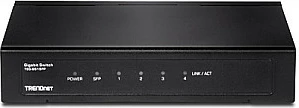 Switch TRENDnet TEG-S51SFP, 4x Gigabit RJ-45 + 1x SFP, Unmanaged, montim në mur, i zi