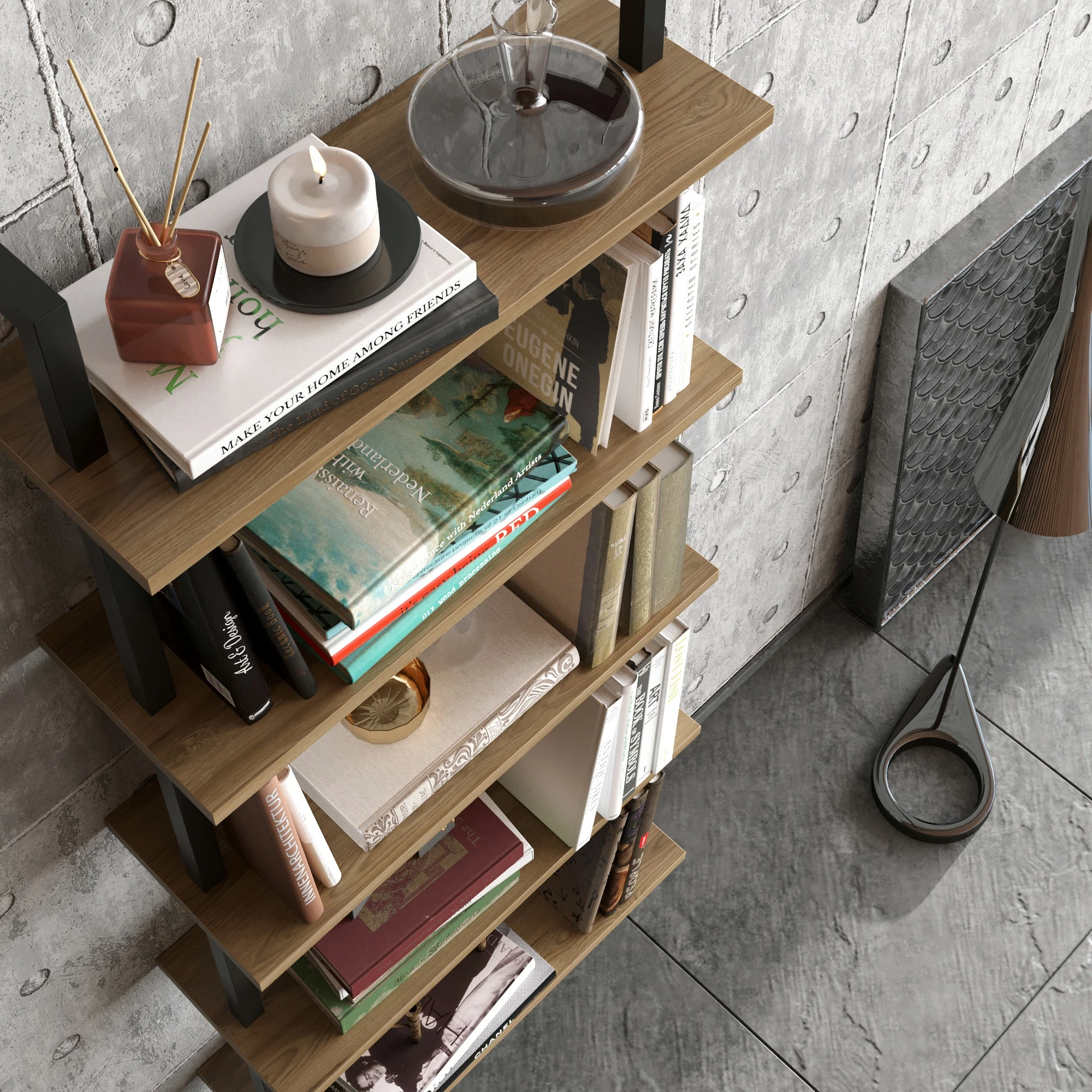 Raft librash Hanah Home, ngjyrë arre dhe e zezë, Piante