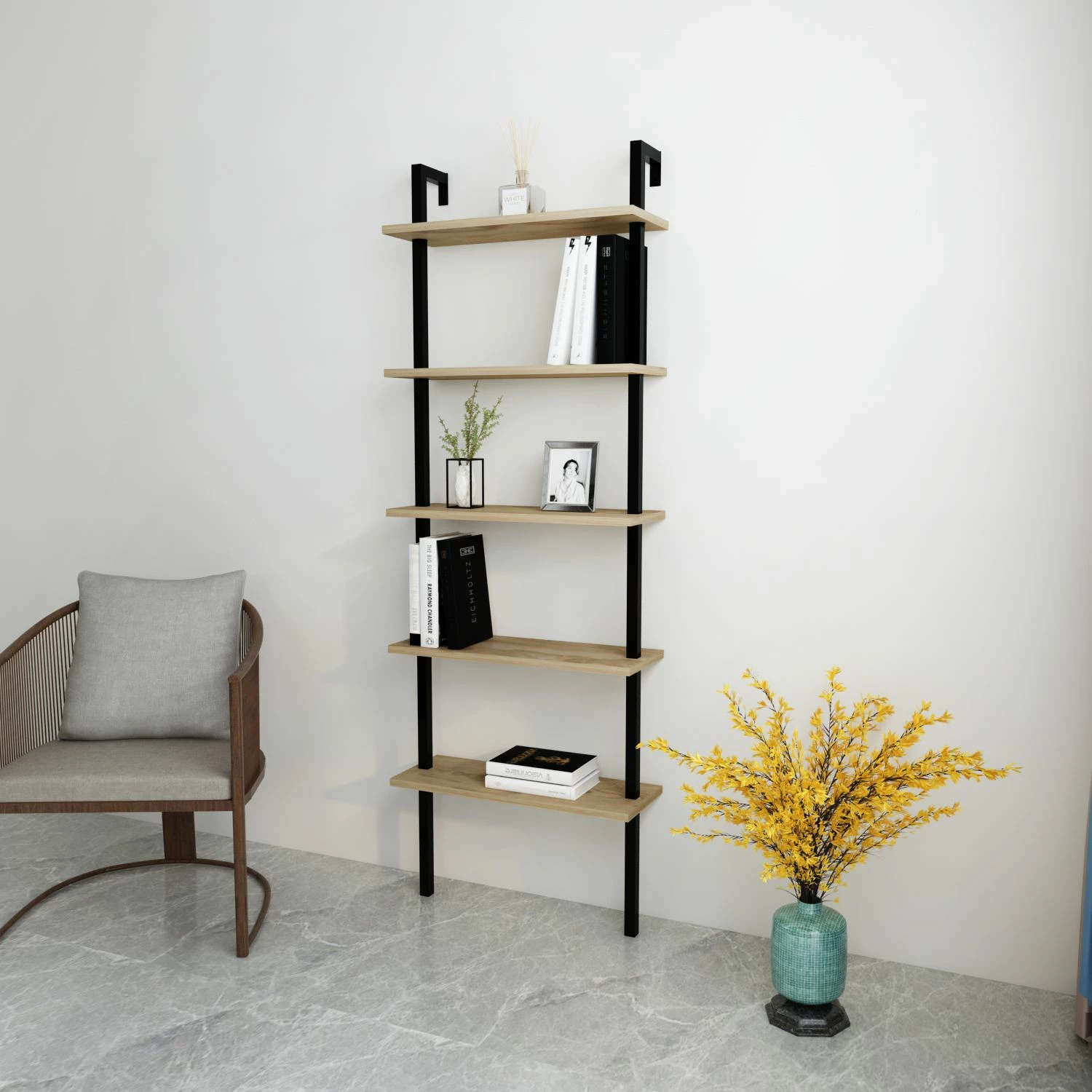 Raft librash Hanah Home, ngjyrë arre dhe e zezë, Piante
