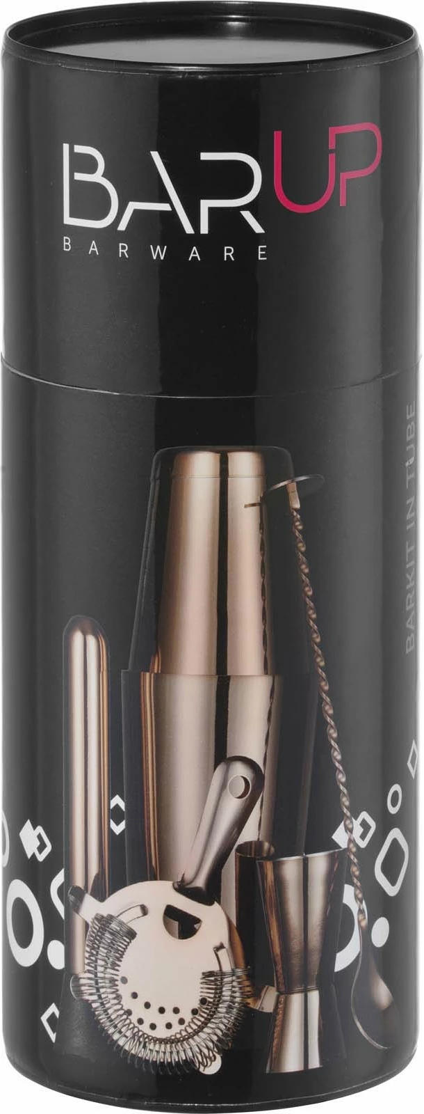 Set mjete baretarie, Bar Up, Barkit in Tube, çelik inox i veshur me bakër, tub kartoni Ø120×H320 mm, bakër, set