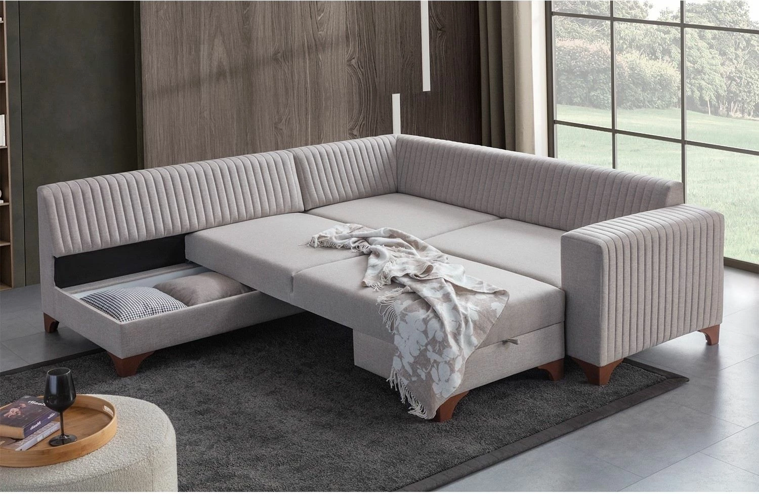 Kënd-sofë krevati Atelier del Sofa, West majtas, krem