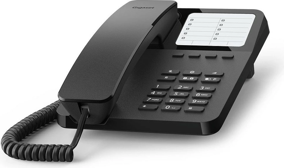 Telefon fiks analog Gigaset DESK 400, me kabllo, memorie 10 numra, montim tavolinë/mur, i zi