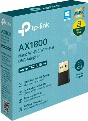 Adapter Wi‑Fi USB TP-Link Archer TX20U Nano, Wi‑Fi 6, 1800 Mbps, USB 2.0, i zi