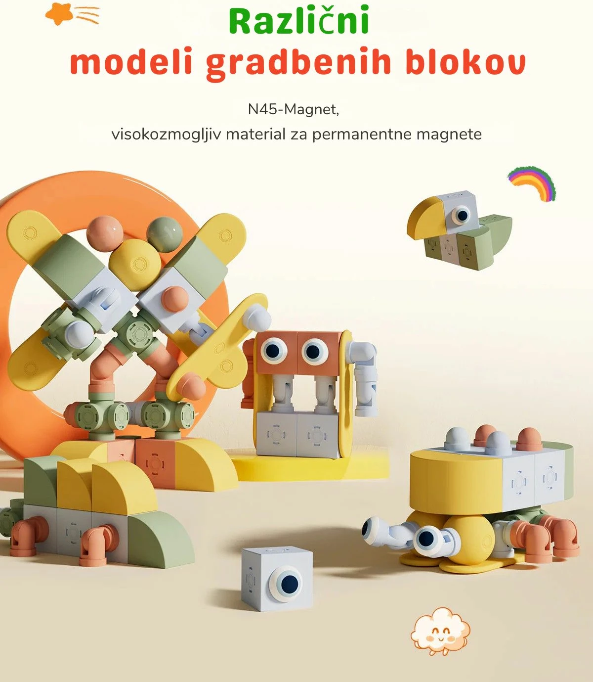 blloqe magnetike ndërtimi Magfun Zoo Creators, set 32 copë, figura kafshësh 3D, 3+ vjeç, shumëngjyrëshe