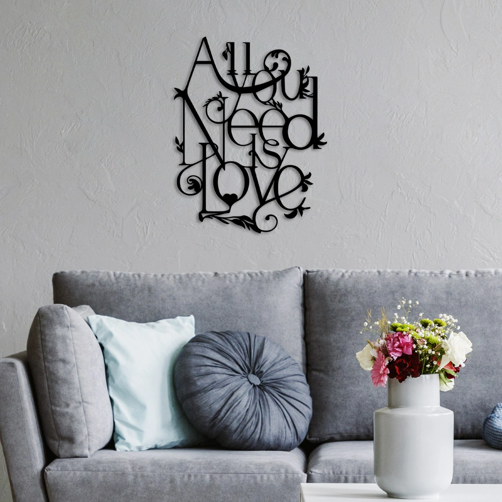 Aksesor dekorativ metalik për mur, All You Need is Love, ngjyrë e zezë, 44x57cm