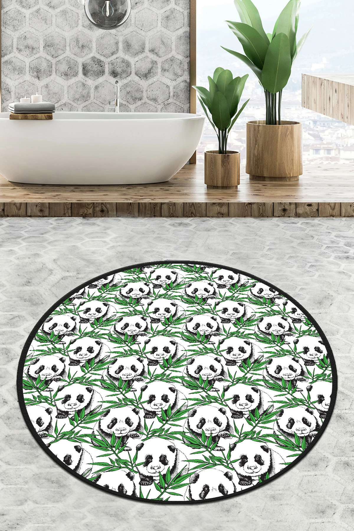 Tapet banje Mijölnir, rrethore, panda të gjelbërta, Djt 140